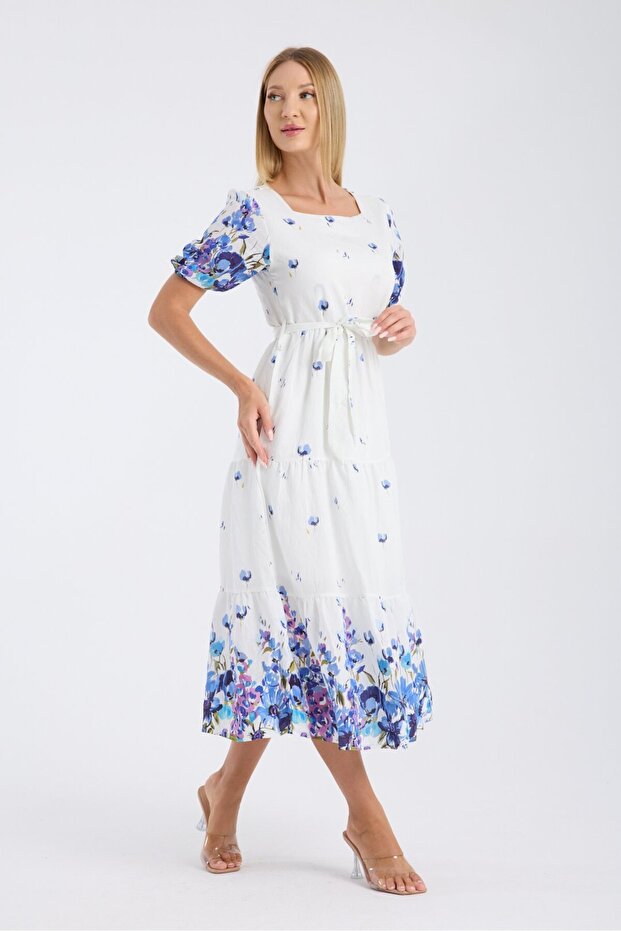 Patterned Belted Dress - 5