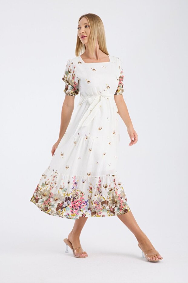 فستان مزخرف بحزام - 3