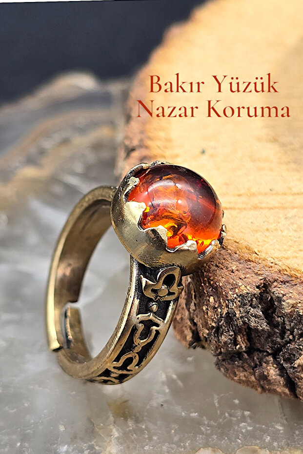 Copper Pure Ring Adjustable Crown Amber Stone Design Quality (Evil Eye) (Special Day, Gift)