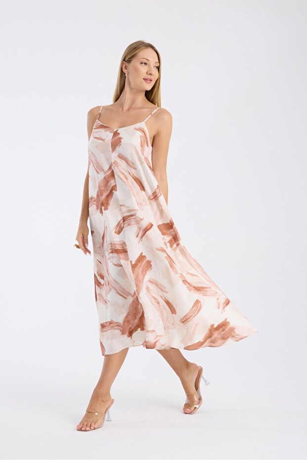 فستان بحمالات منقوشة - 5