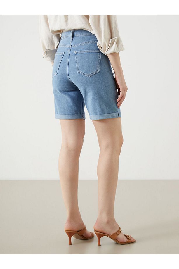 Jeans Indigo Bermuda Fit Kadın Jean Şort - 4