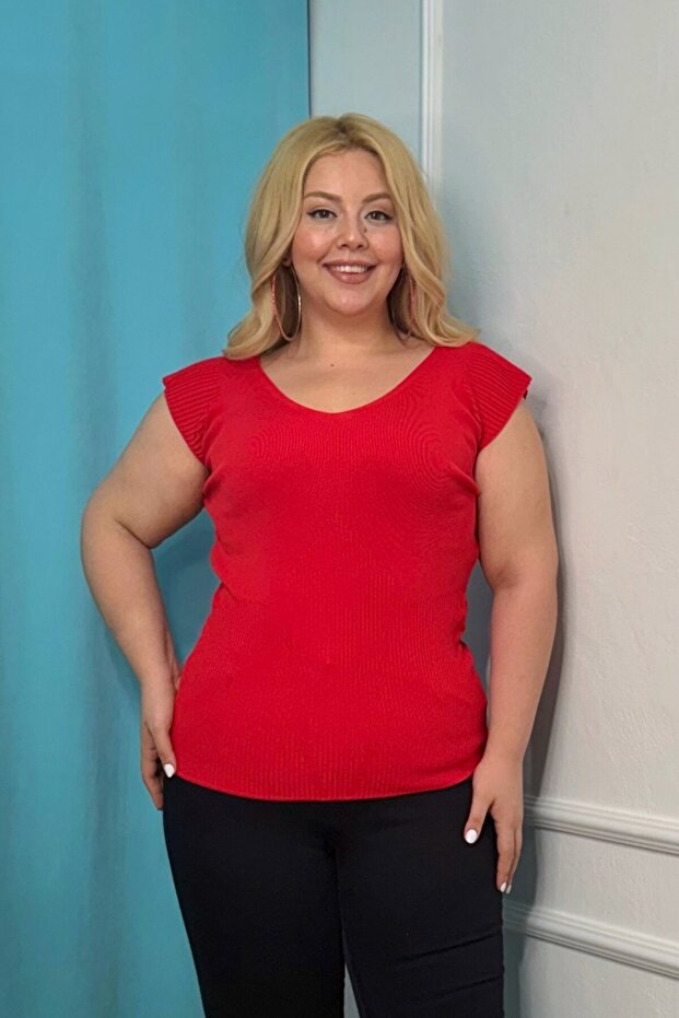 Plus Size New Season Flexible Comfort Model Shoulder Embossed Standard Size Sleeveless Knitted Knitwear Blouse