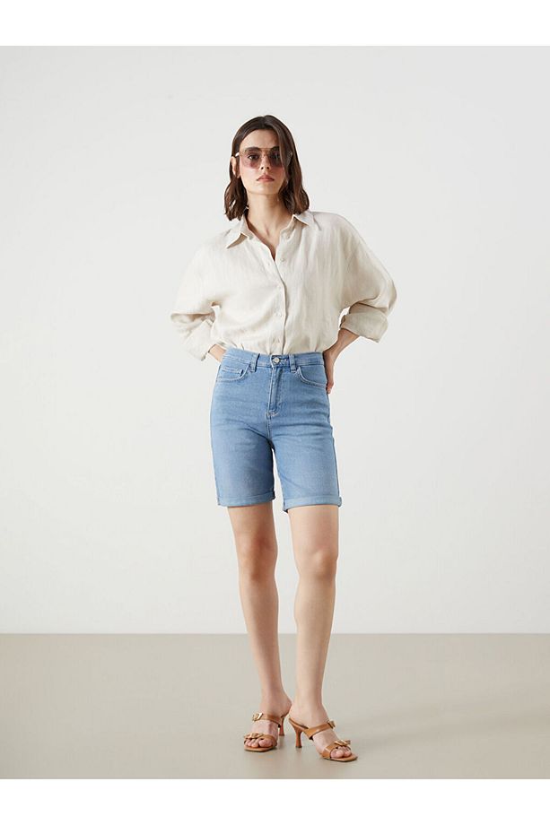Jeans Indigo Bermuda Fit Kadın Jean Şort - 1