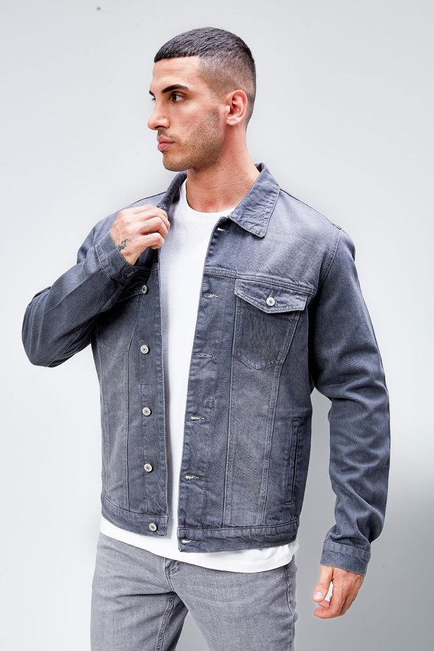 Men's Gray Washed Standard Fit Buttoned 100% Cotton Jean Jacket Hlthe042153