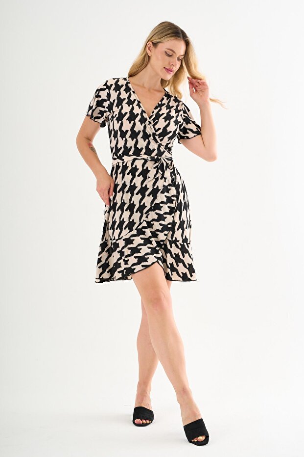 Tie-Up Flounce Double Breasted Dress
