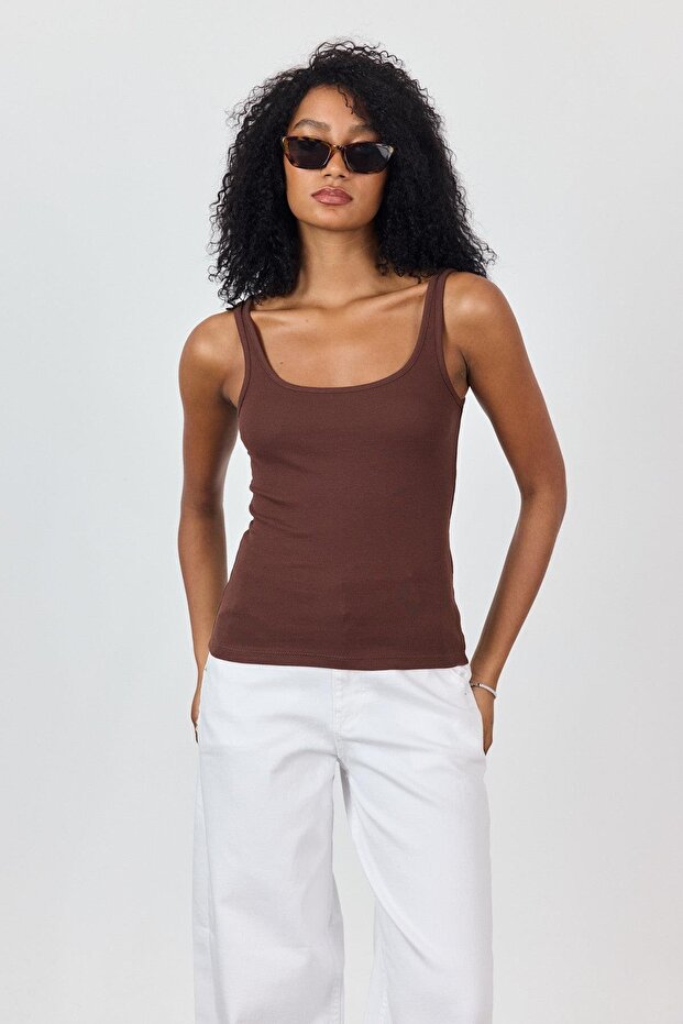 Brown Thick Strap Tank Top