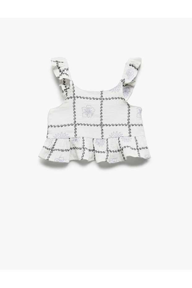 Cotton Ruffle Detailed Strap Crop Blouse