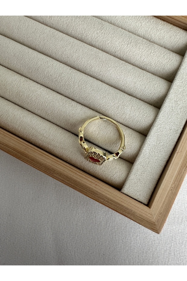 خاتم على شكل قلب أحمر ذهبي - 2