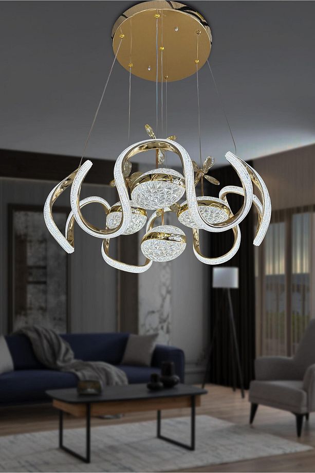 Eliza 4 Top Simli Modern Sarkıt Led Avize Kumandasız Gold - 1