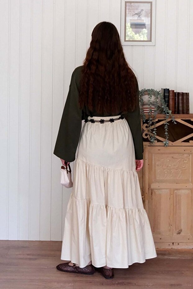 Krem Çapraz Kat Etek - 4