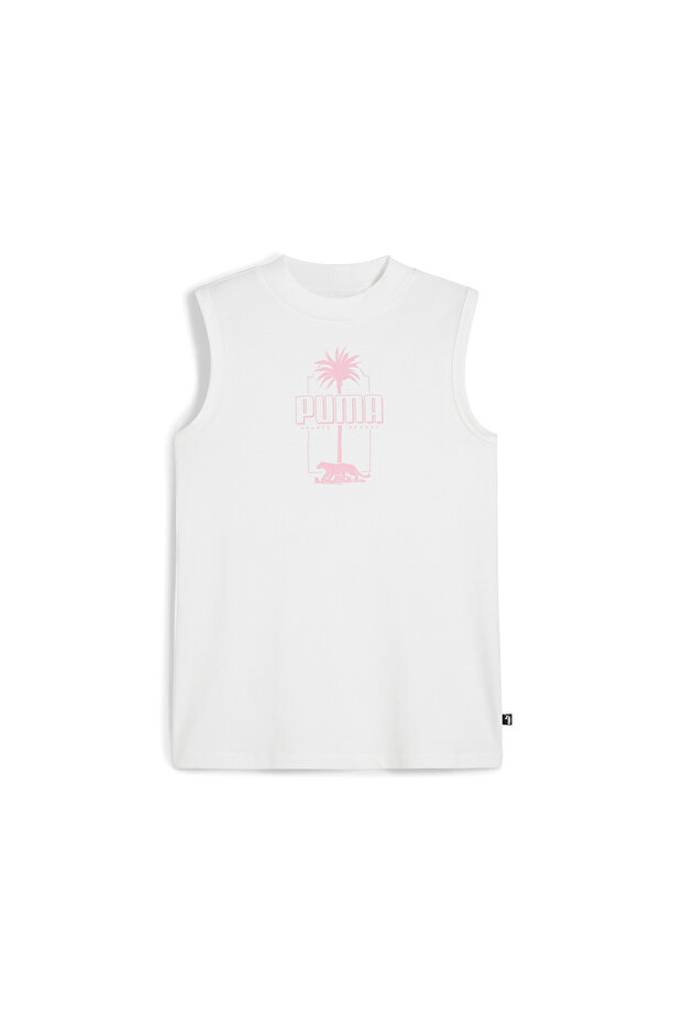Womens ESS+ PALM RESORT Sleeveless T-shirt Tank Top - White