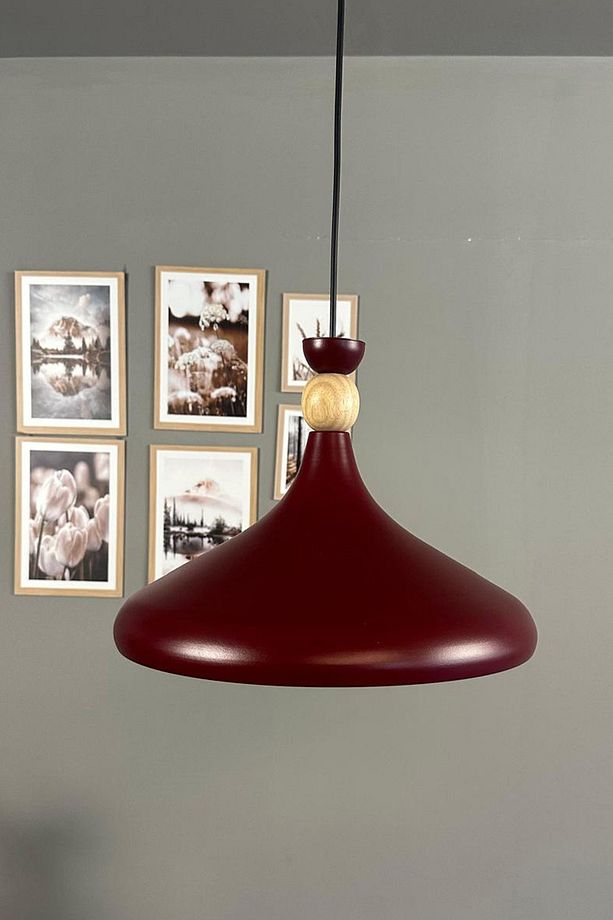 Vişne Çürüğü Ahşap Şapka Tekli Avize Sarkıt Salon Mutfak Cafe Butik Lamba Aydınlatma Avizeler - 2