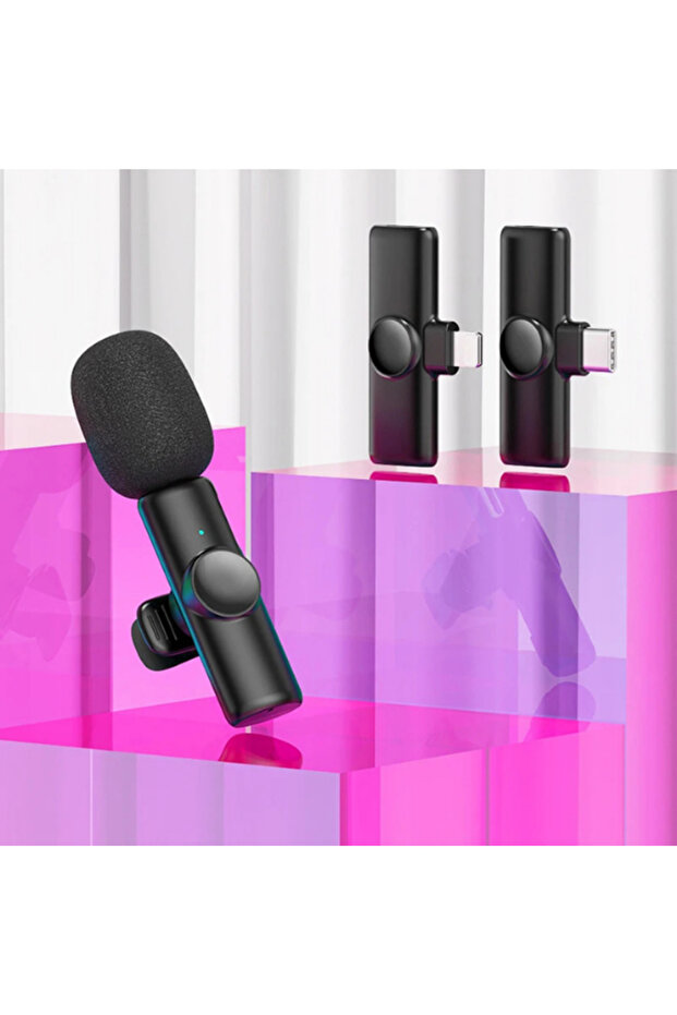 2 In 1 Iphone, Type- C Uyumlu İkili Şarjlı Kablosuz Yaka Mikrofonu Lightning Yayıncı Yaka Mikrofonu - 6
