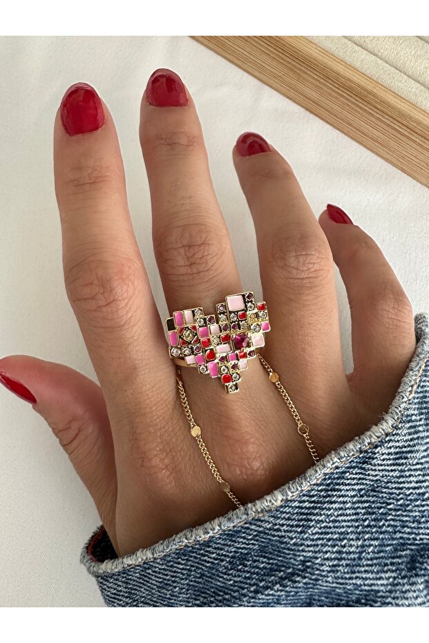 خاتم قلب بكسل وردي - 2