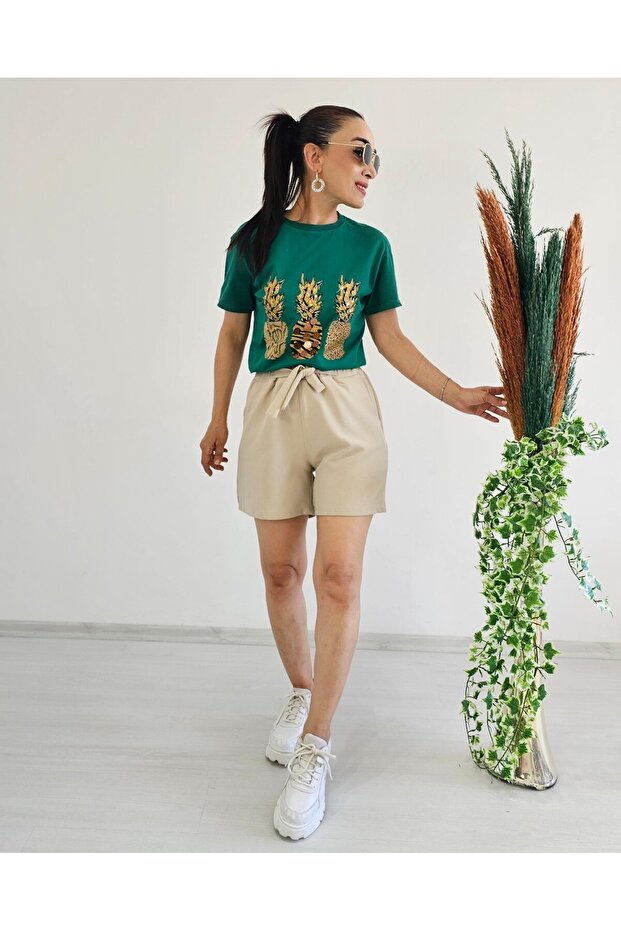 Linen Belt Detail Shorts