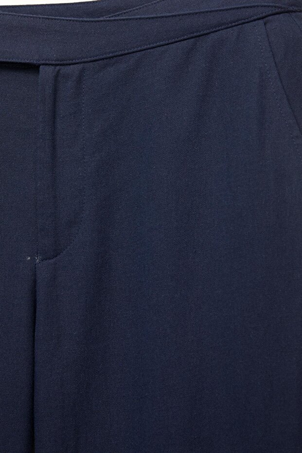 Ketenli düz kesim pantolon - 7