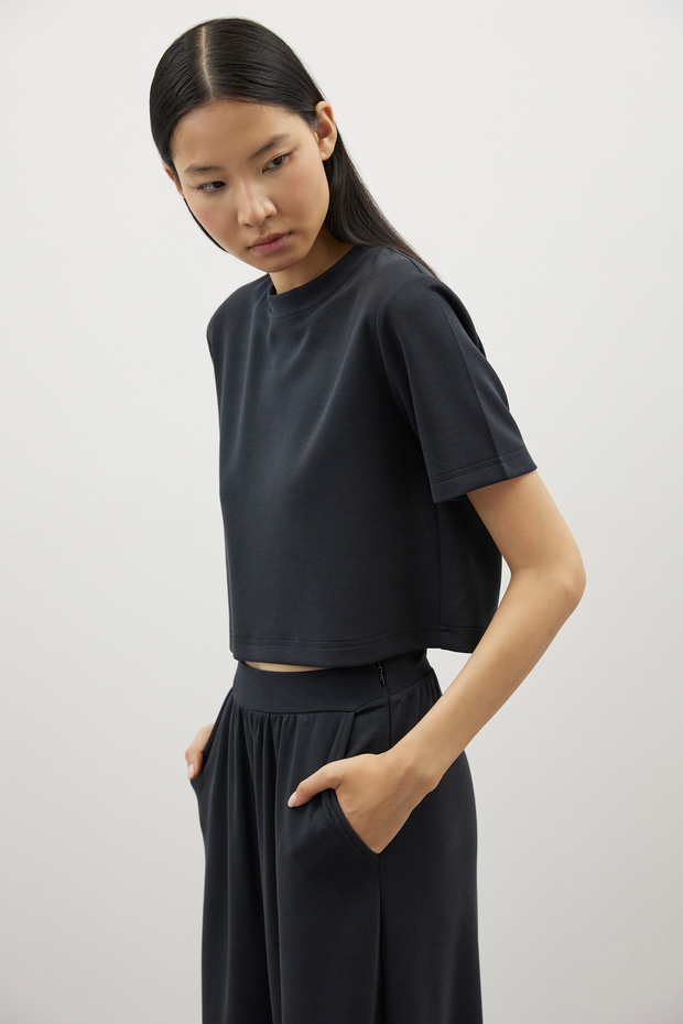 Kısa Kollu Modal Crop Tshirt - 5