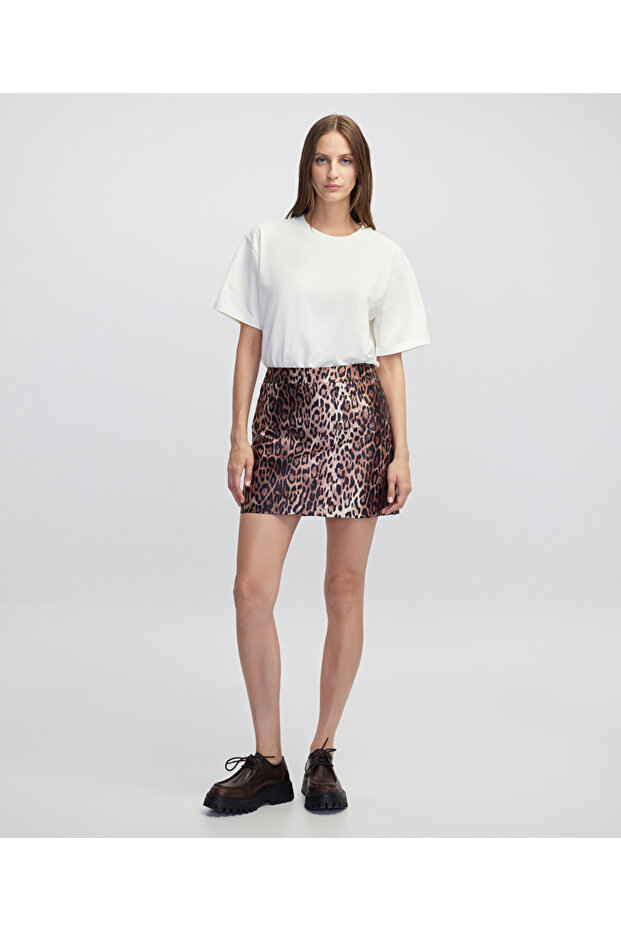 Leopar desen mini etek - 1