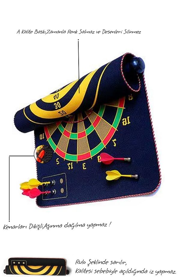 Yüksek Kalite En Büyük Boy Mıknatıslı Manyetik Dart Seti Çift Yönlü Rulo Hedef Tahtası 6ok Dartboard - 4