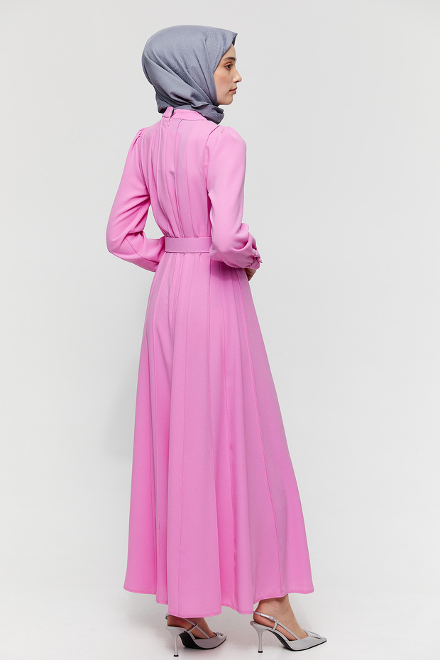 Kemerli Parçalı Elbise - 7