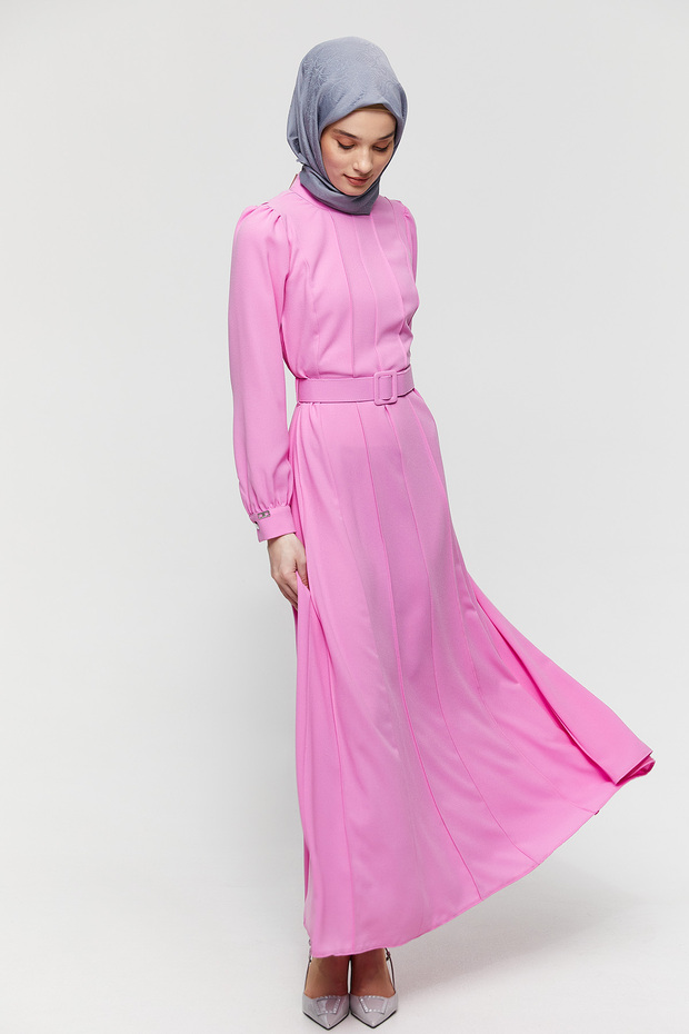 Kemerli Parçalı Elbise - 2