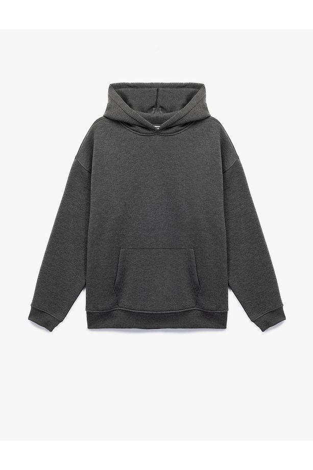 Şardonlu Uzun Kollu Kapüşonlu Oversize Sweatshirt - 1