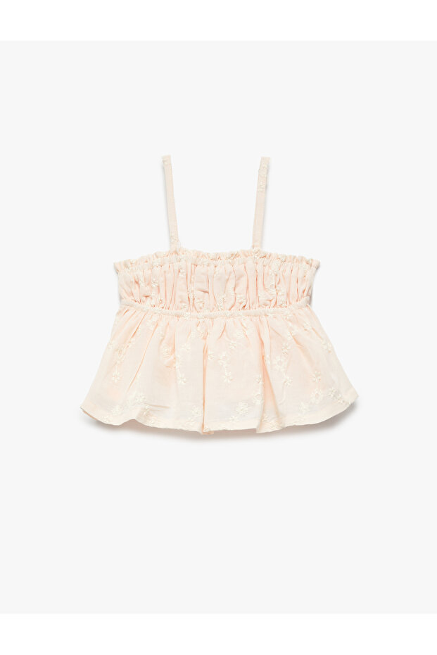 Cotton Thin Strap Flounced Scalloped Blouse