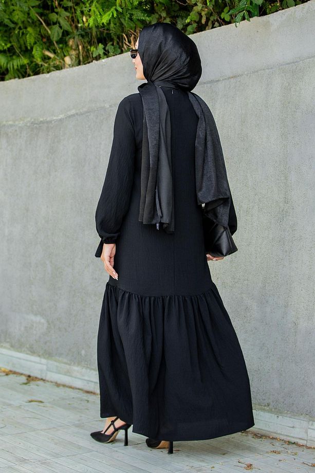 Lara Model İpek Krep Elbise-Siyah - 3