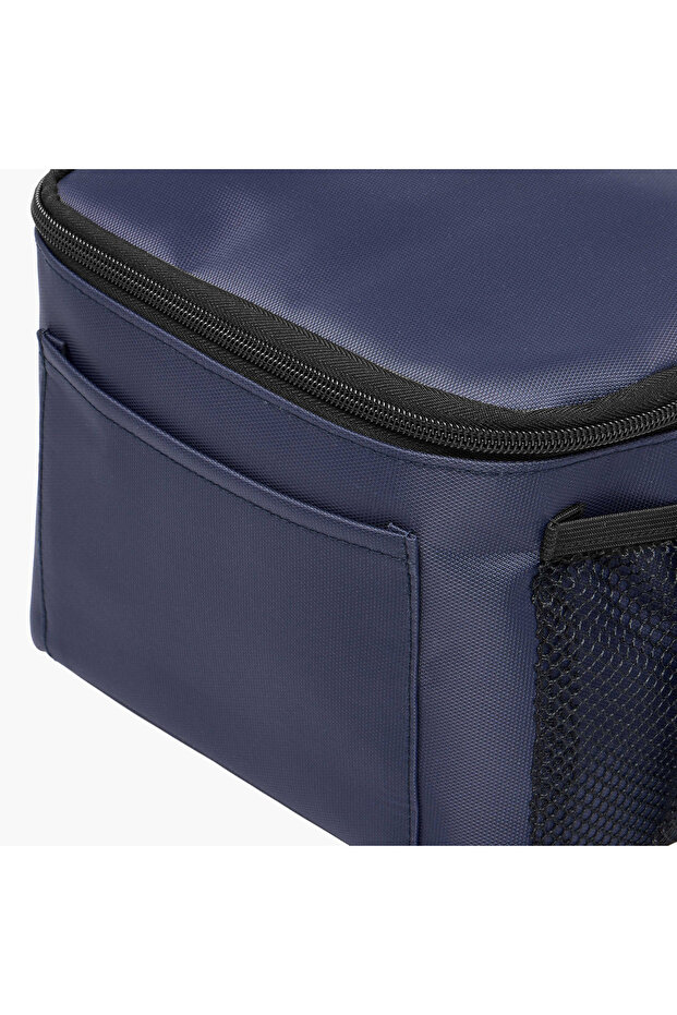 Solid Lunch Bag with Zip Closure and Strap - 5