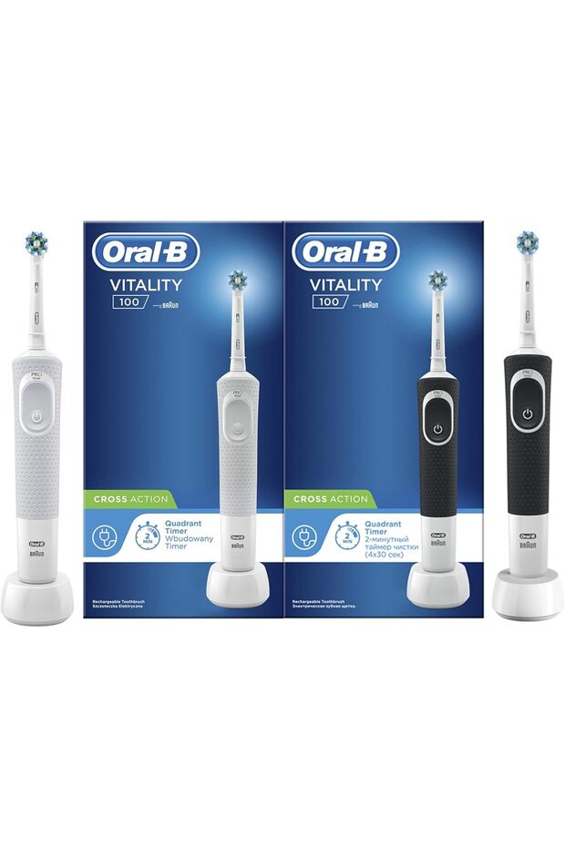 Vitality D100 Black and White 1+1 Free Bundle Electric Rechargeable Toothbrush, 2 Minutes Tim