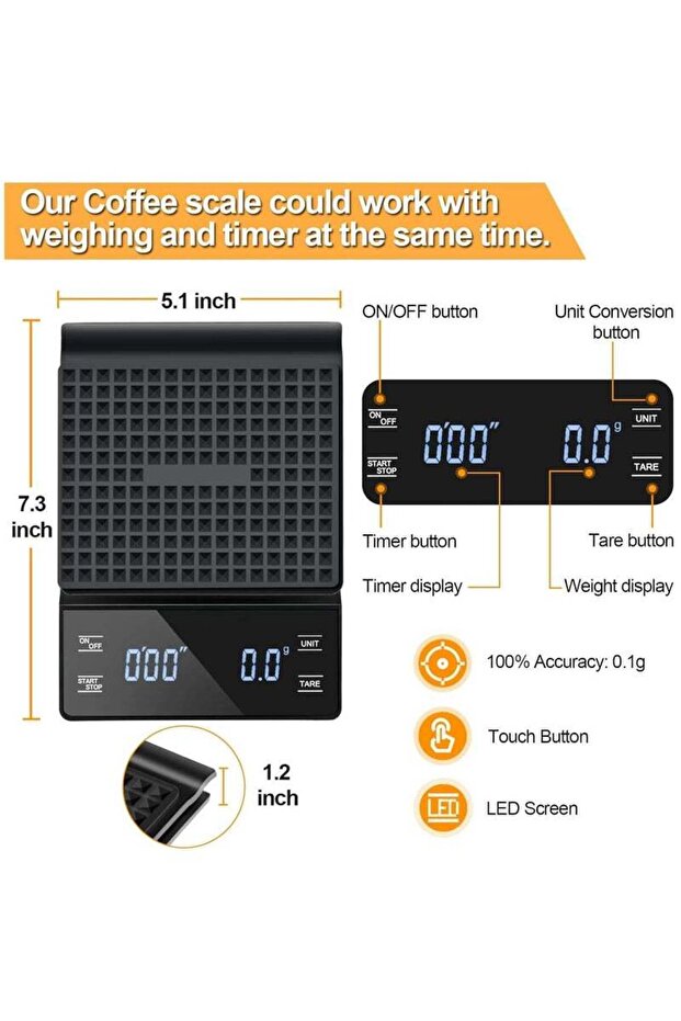 Coffee Scale,Digital Touch Scale with 0.1g/3KG High Precision Sensor Display,Accurate Weighing Scale - 4