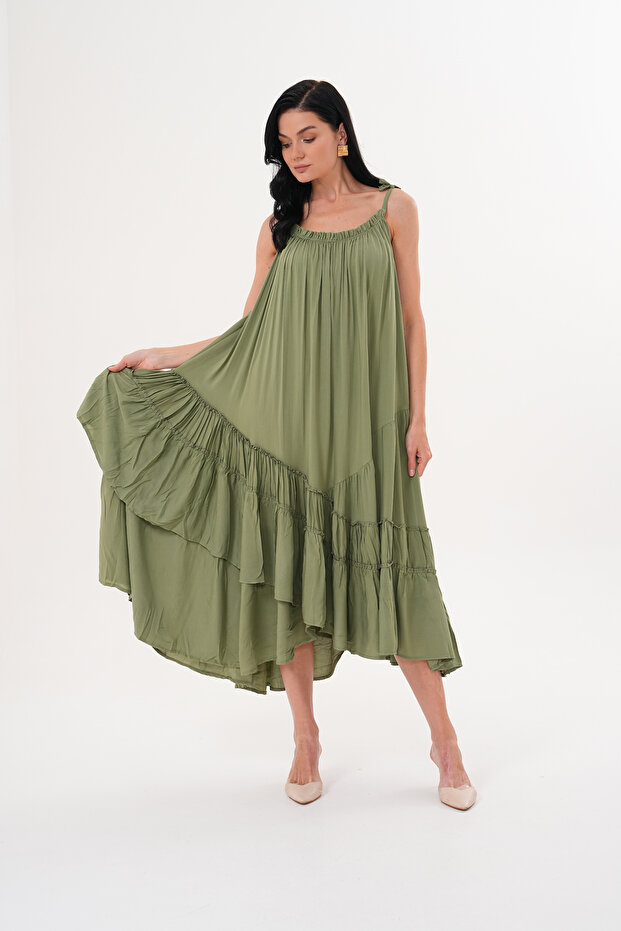 İthal Kumaş Askılı Elbise - 6