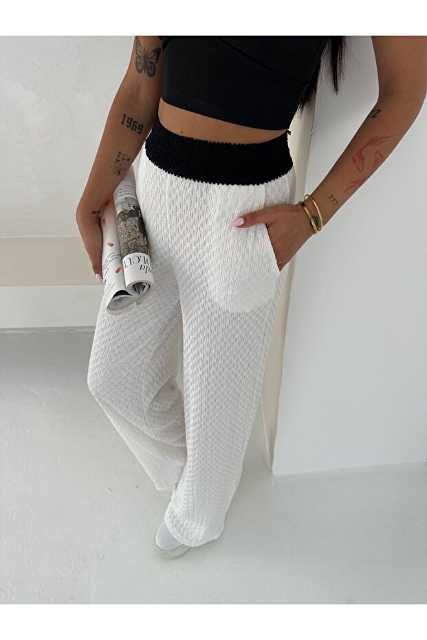 Women's Seersucker Waist Gucci Elastic Wide Leg Summer Pants