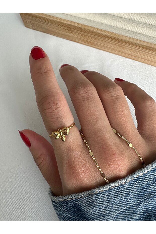 Gold Çelik Kararmaz Kanatlı Yüzük - 1