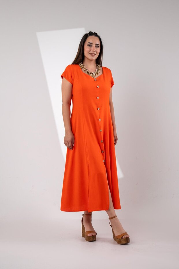 111975 Women's Plus Size Buttoned Slit Dress Orange