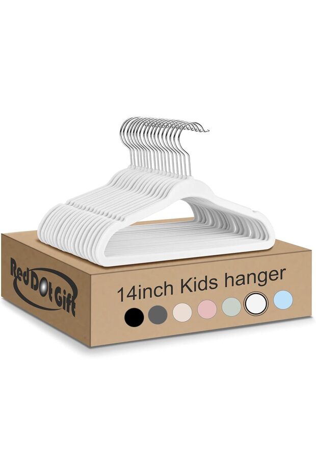 Red Dot Gift® 30-Pack White Velvet Kids Hangers - (35cm / 14 Inch)