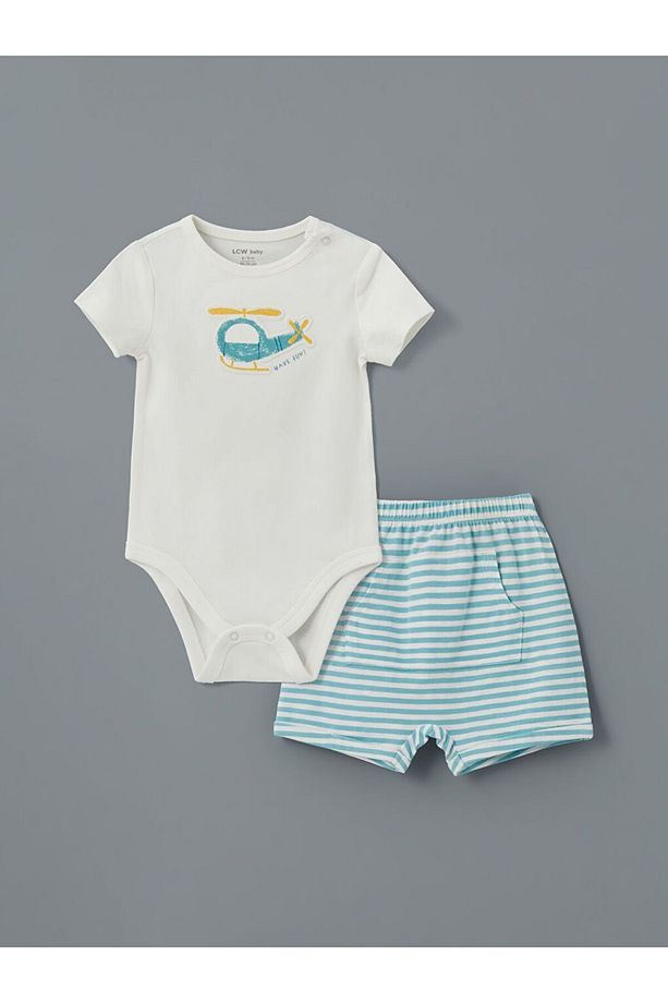 LCW baby Erkek Bebek Çıtçıtlı Body ve Şort 2'li - 1