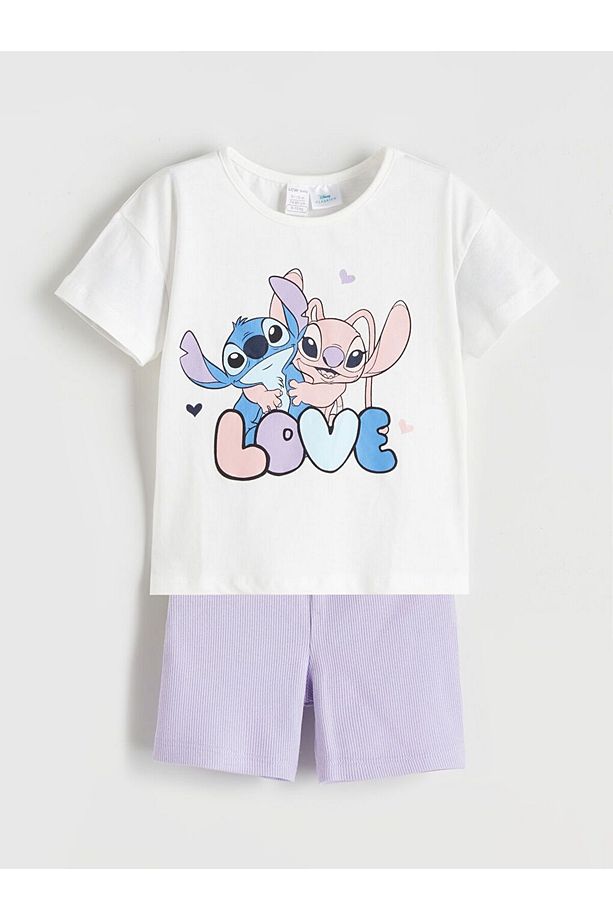 LCW baby Lilo & Stitch Baskılı Kız Bebek Şortlu Pijama Takım - 1