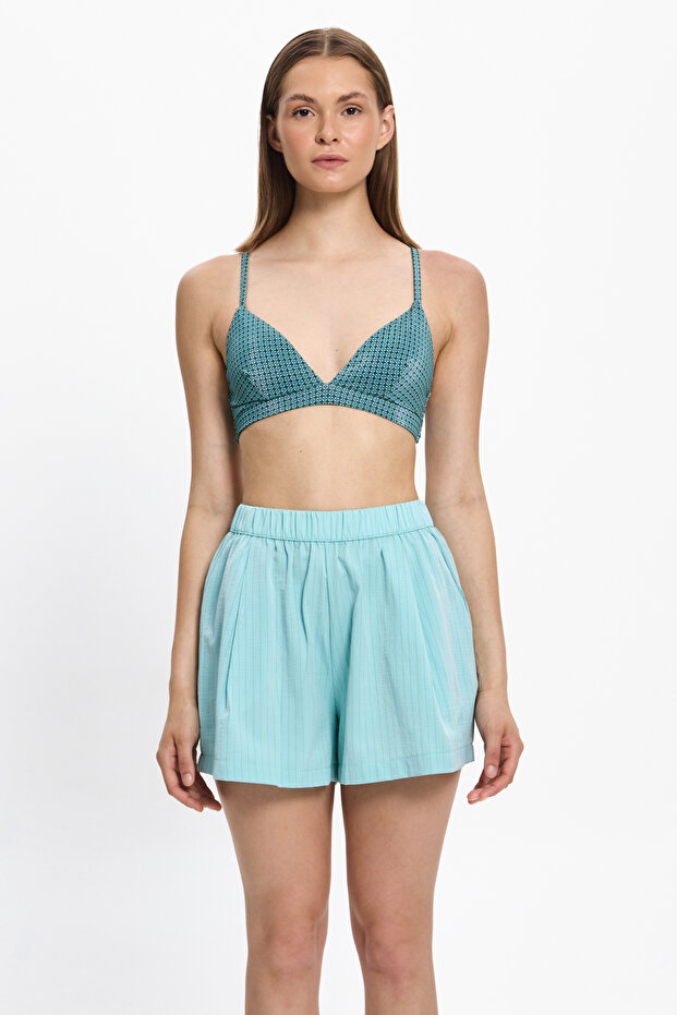 Women's Mint Green Striped Short Beach Shorts 25Pl18St