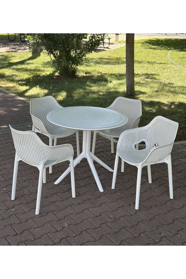 Royal Yuvarlak Masa Takımı 4 Kişilik 90x90 Balkon Teras Bahçe Masa Takımı A Plus - 1