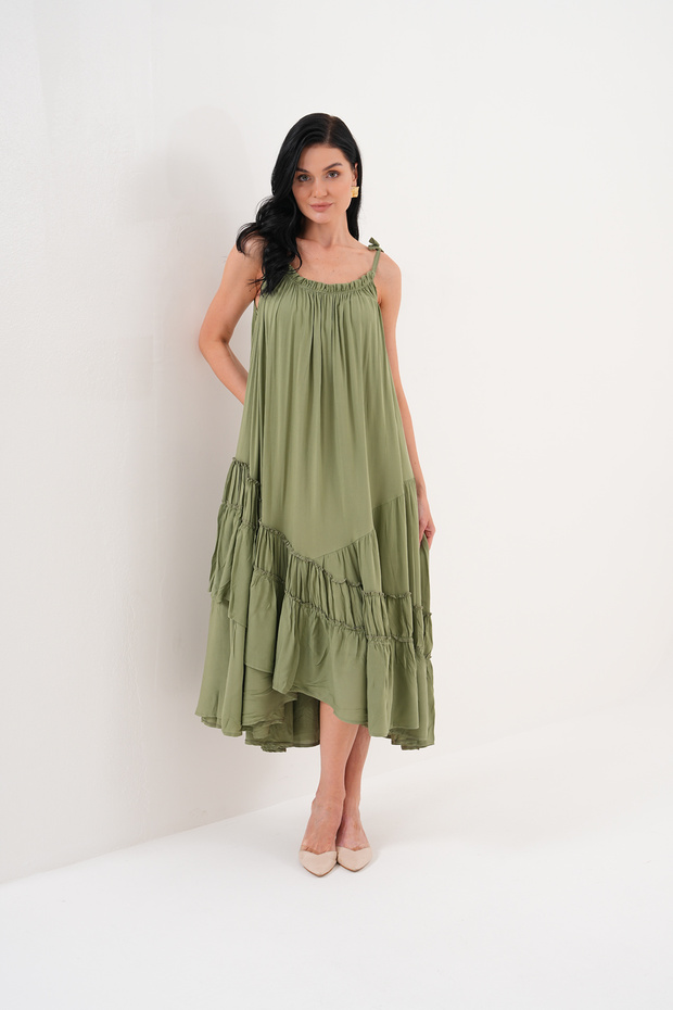 İthal Kumaş Askılı Elbise - 1