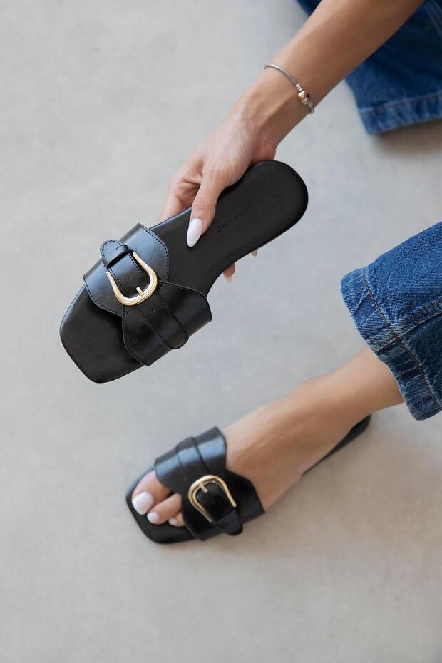 Pablo Women's Daily Wrinkled Leather Slippers Black