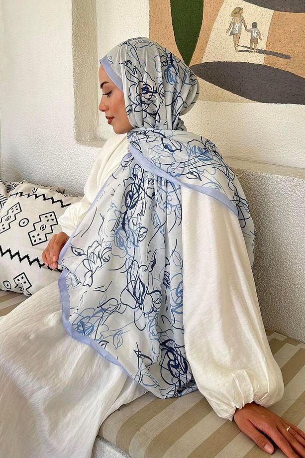 Çiçek desen Soft Şal Bebe Mavisi - 4