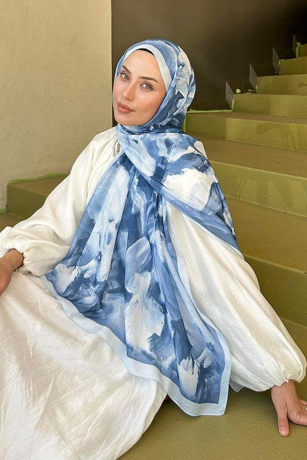 Elegan Desen Pamuk Şal Bebe Mavisi - 2