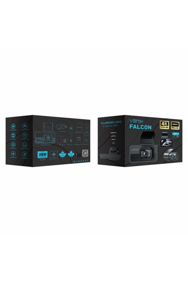4K front and rear dash cam with Wi-Fi, 64GB memory, and high-definition night vision.