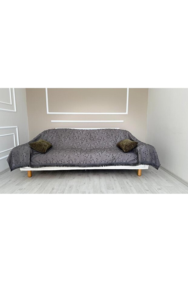 Large Size Patterned Tassel Sofa Cover Cotton | Armchair Shawl 180 X 280 cm Gray
