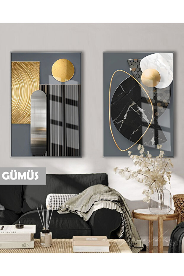 Amazing | (Boho) Black&Gold Set Modern Combination | Framed Glass Table 2 Pieces Vertical
