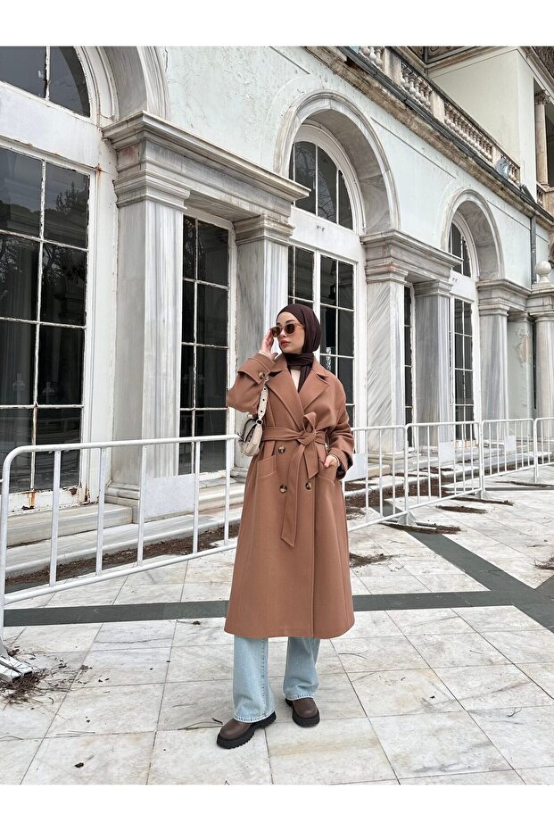Kemerli Camel Kaşe Kaban - 2