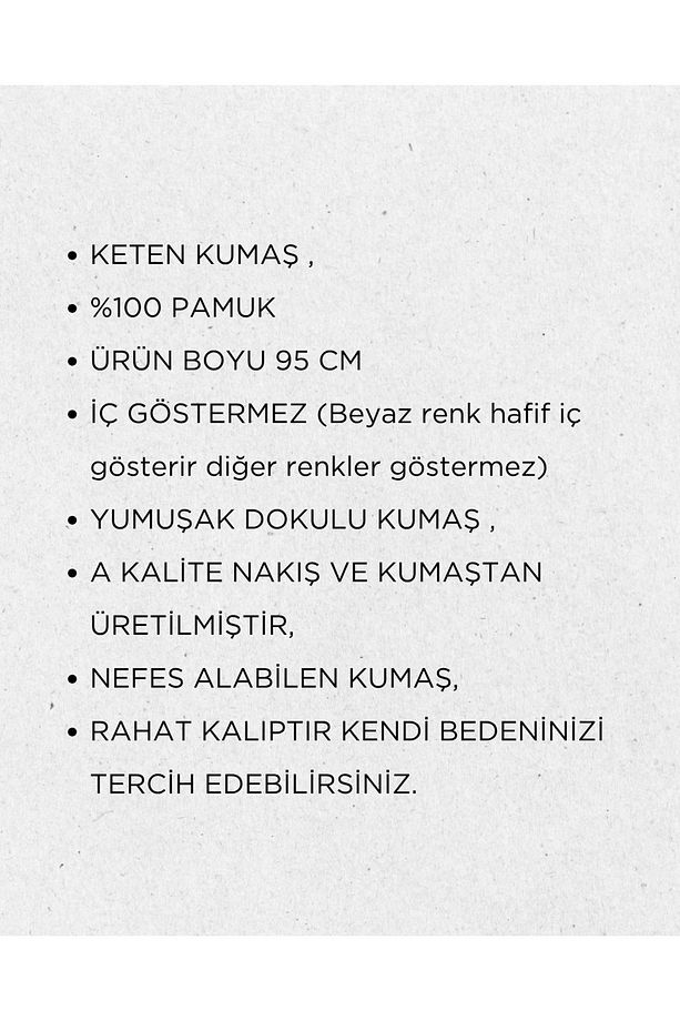 KADIN KETEN TUNİK & GÖMLEK ELBİSE NAKIŞ DETAYLI %100 PAMUK KUMAŞ - 5