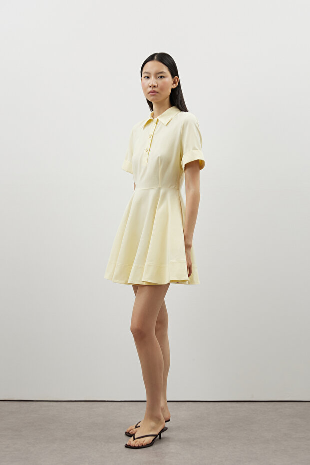 Düğmeli Volanlı Poplin Elbise - 3